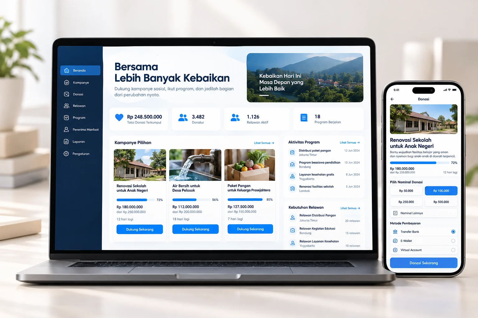Mockup platform kampanye donasi dan dampak layanan sosial