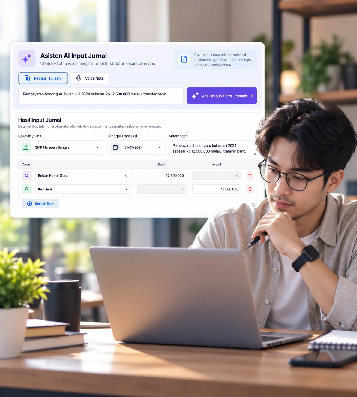 Tampilan jurnal umum dengan Asisten AI Input Jurnal