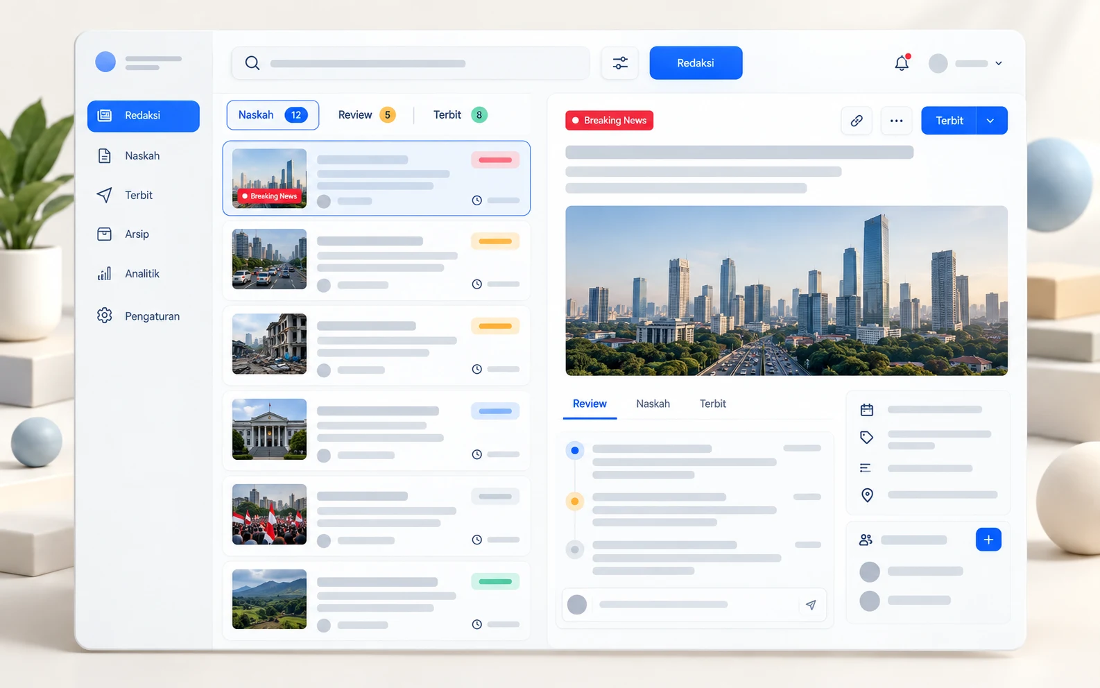 Dashboard manajemen redaksi berita